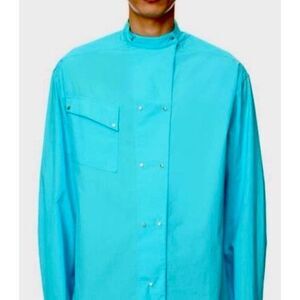 NWT Rare Thierry Mugler X H&M Blue Double Breasted Poplin Men's Shirt Small
